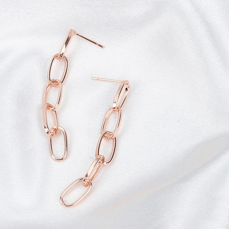 Gold Color Long Chain Dangle Earrings Geometric Metal Hanging Earrings for Women Personality Link Trendy Jewelry Party Gift