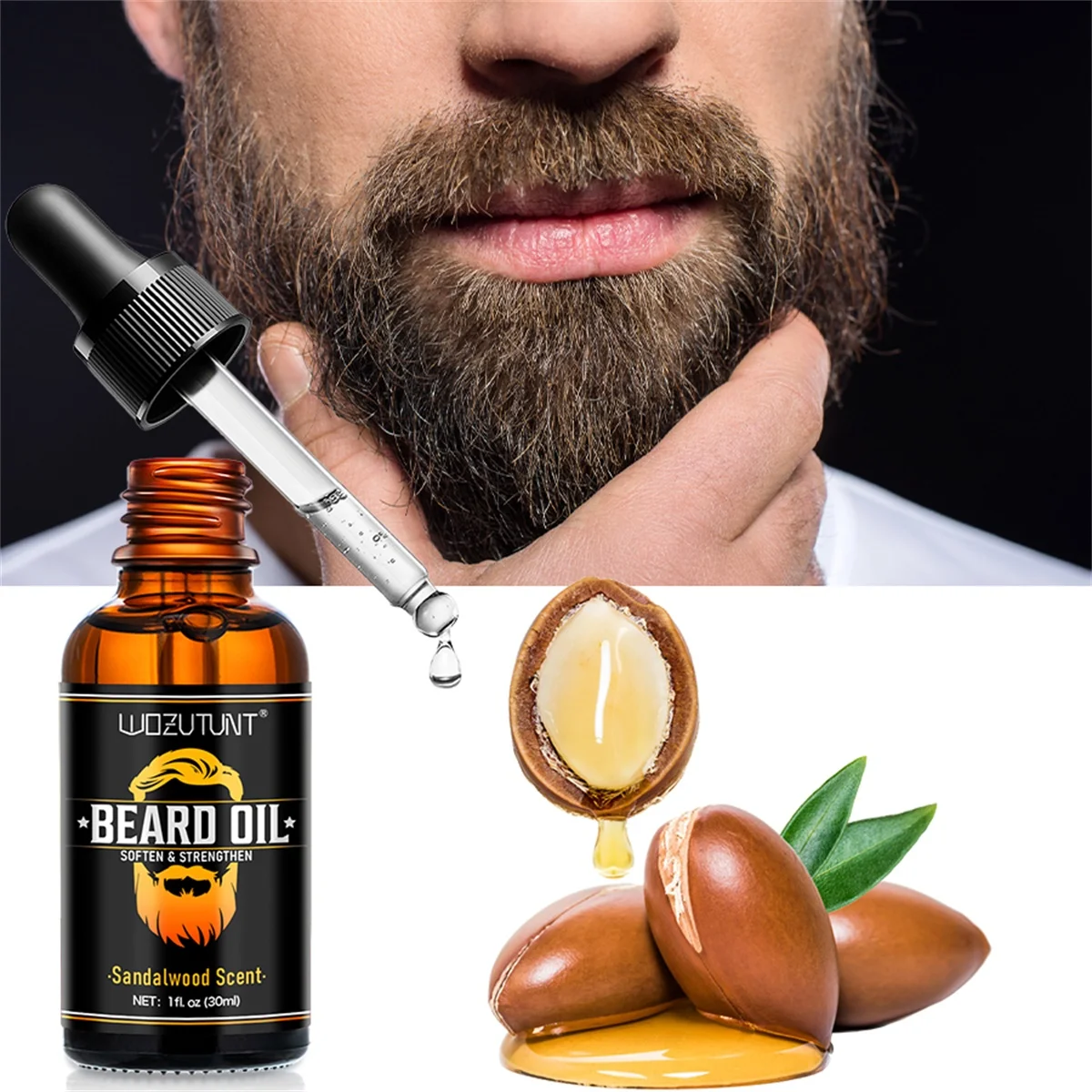 WOZUTUNT Beard Oil 30ml, Beard Care Serum, Soften Strengthen Facial Hair, Reduce Dry Itchy Skin,Hydrating & Nourishing Moustache