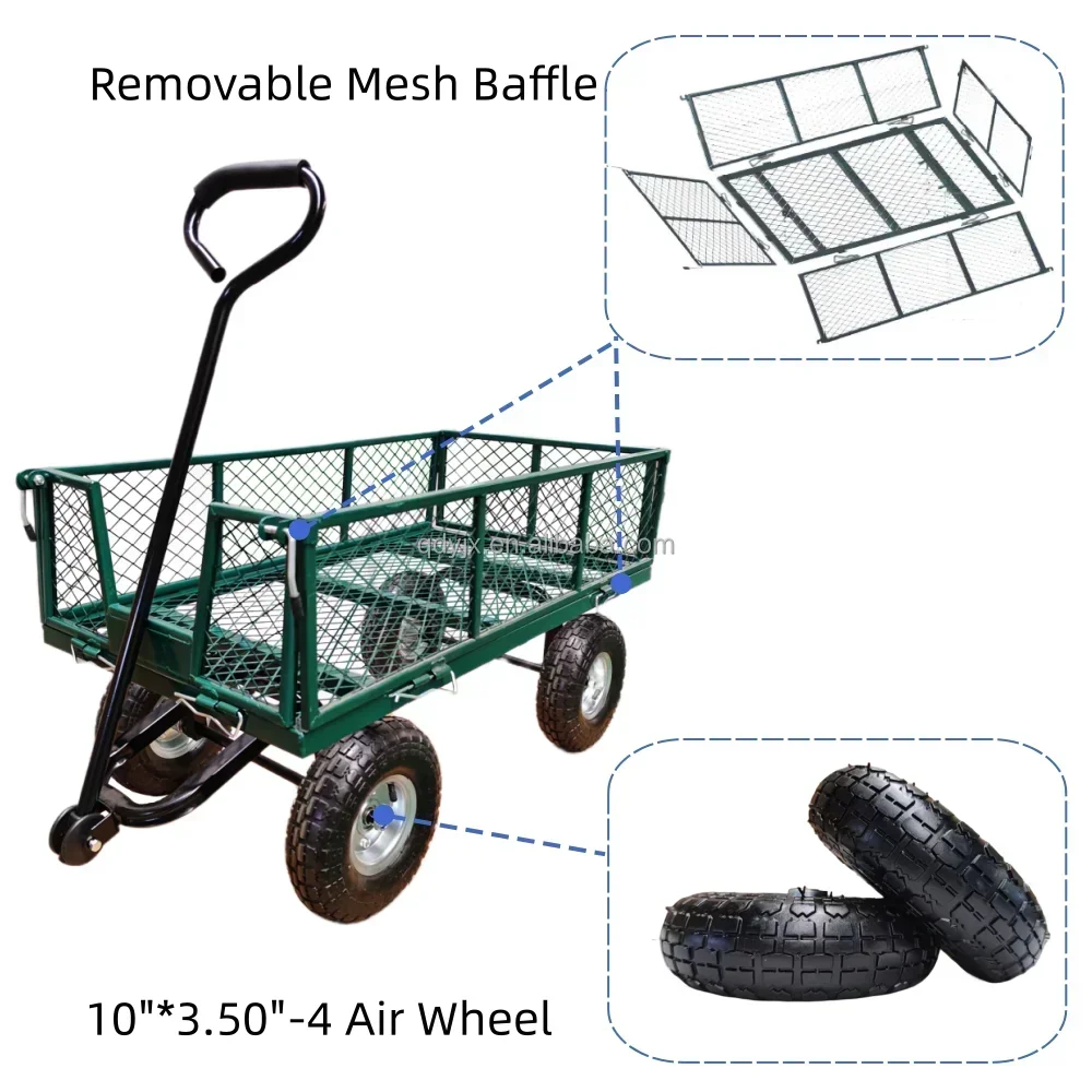 Heavy Duty Garden Carts Mesh Nursery Wagon Yard Garden Cart Garden Dump Lawn Cart