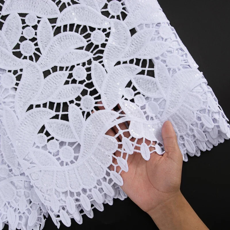 SJD LACE African Guipure Cord Lace Fabric 2024 High Quality Nigerian Guipure Lace with Sequins for Wedding Party Dress Sew A3132