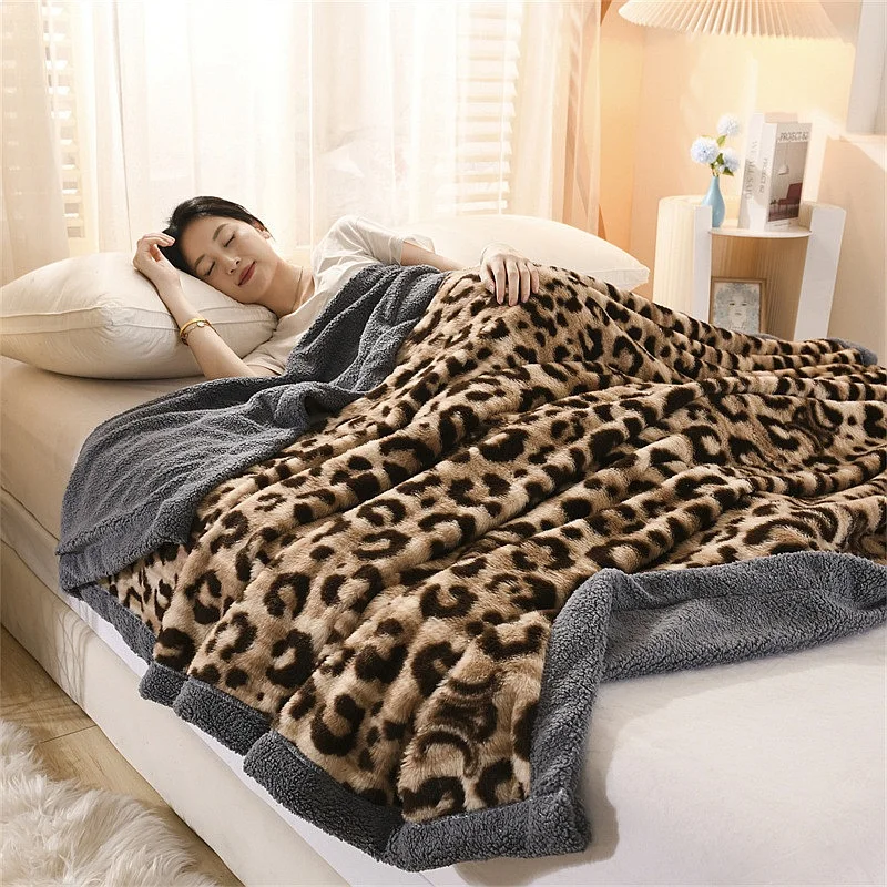 A Morandi Rabbit Fur Plush Double Layer Blanket Soft Flannel Throw Blanket Office Nap Blanket Thick Warm