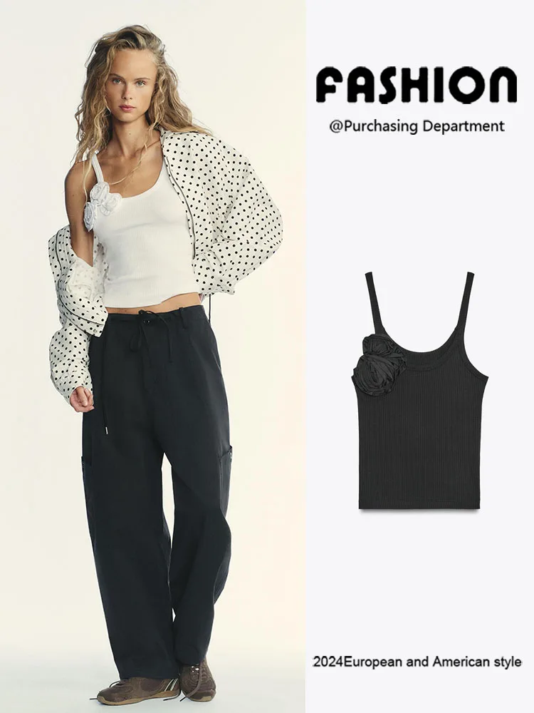 Summer New Women's Svel Floral round Ne ter Top Versatile Clothing round Ne Ribbed Fabric Faionable Trend