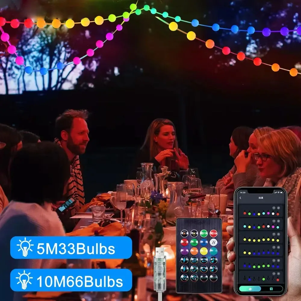 

RGB Smart String Lights Outdoor 5M 10M LED Garden String Lights APP Control DIY Twinkle String Lights for Party Holiday Decor