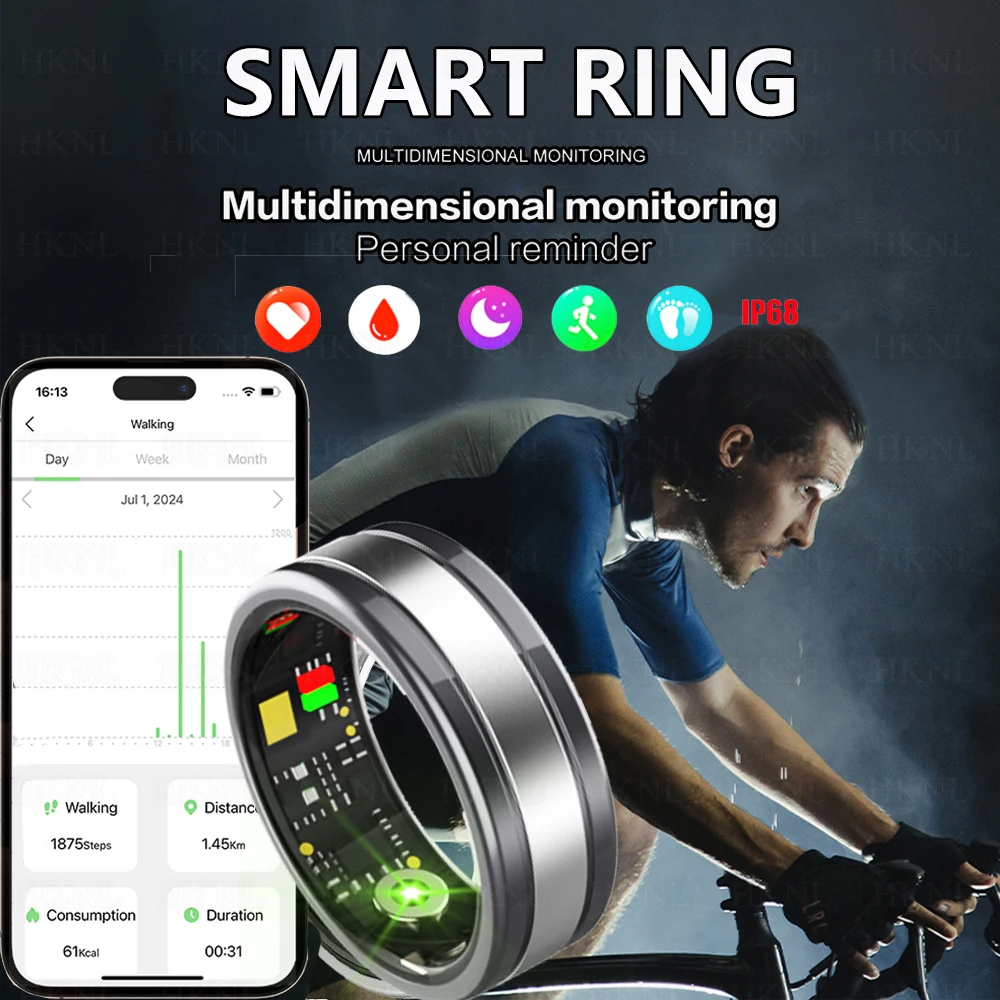 

Smart Ring Men Women Health Detection Heart Rate Sleep Monitor Sports Tracker IP68 Waterproof Big Battery For Men Women New2024