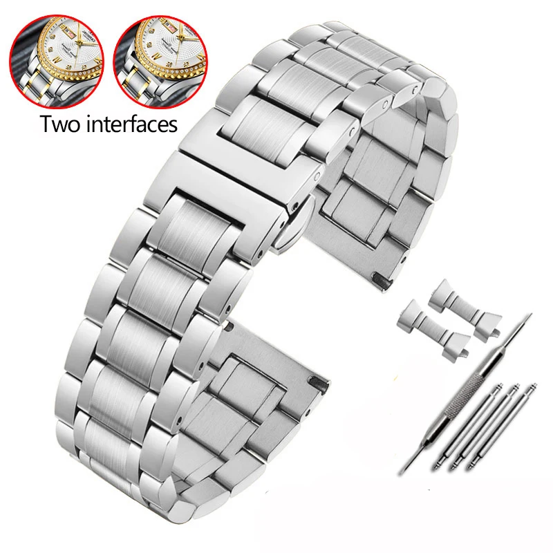 High Quality Stainless Steel Watchband For Casio Tissot Seiko Citizen Metal Flat/Curved End Strap Bracelet Watch Chain 20mm 22mm