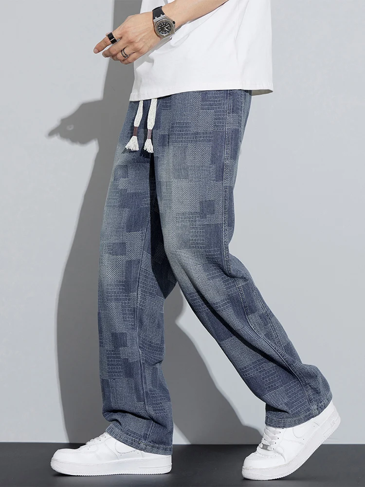 

Американские джинсы в стиле ретро со звездным узором, мужские модные джинсы прямого кроя в стиле High Street Vibe, модные джинсы из смесового хлопка