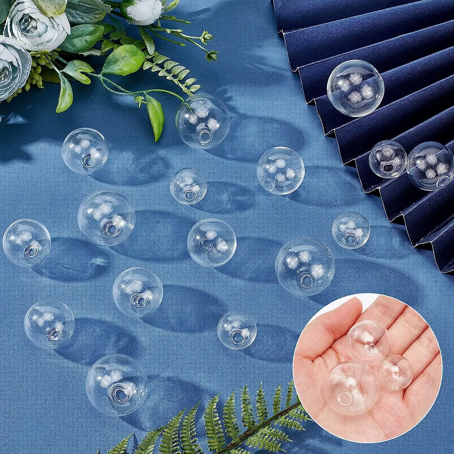 100Pcs 8/10/12/14/16/18/20/25/30mm Clear Round Beads Blown Glass Globe Ball Bottles for Dangle Pendants Earring Jewelry Making