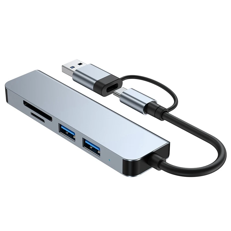 5 Ports 2-In-1 USB 2.0 HUB Type-C Adapter USB3.0+USB2.0+SD+TF Multi-Port USB Splitter Expander For PC Computer