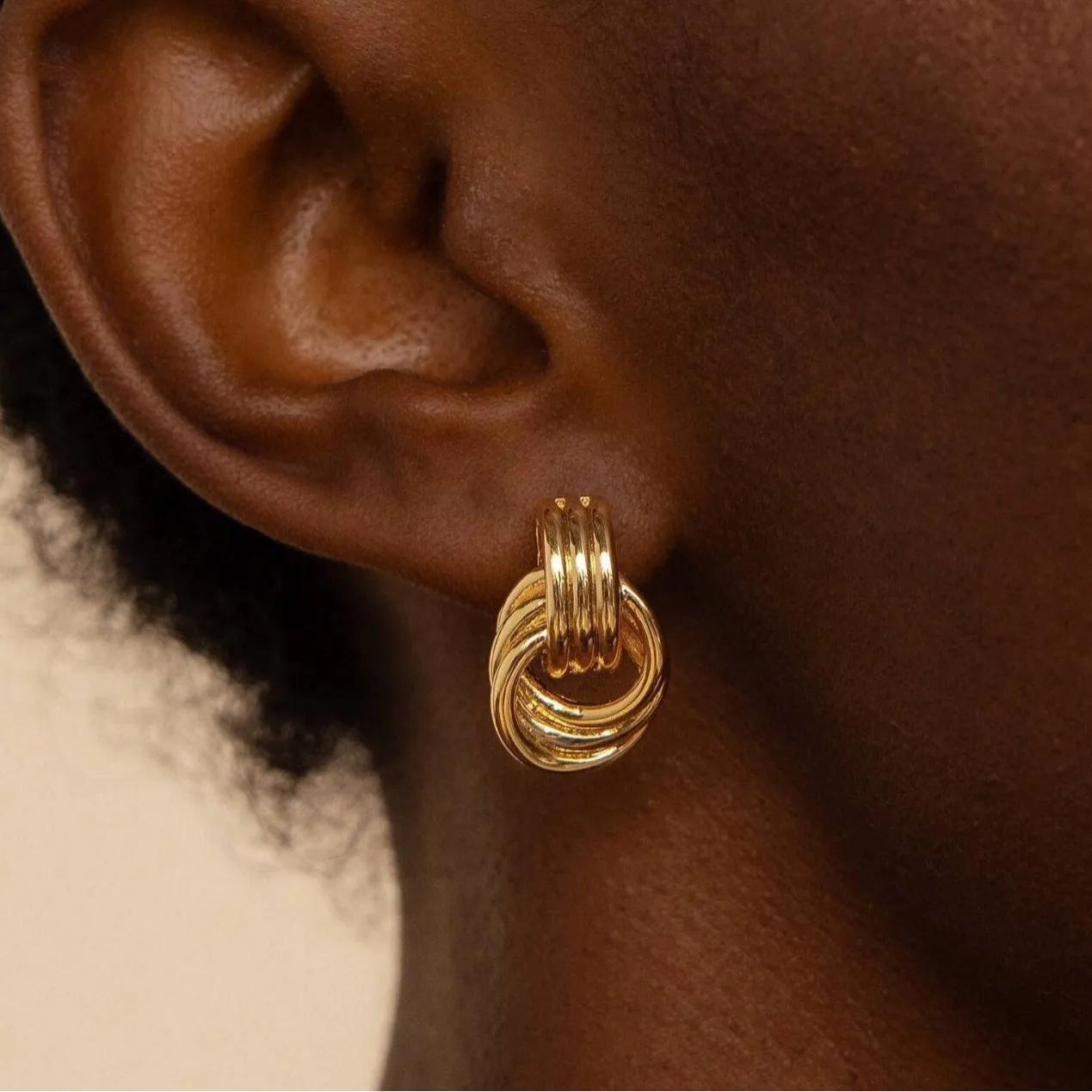 Vintage Gold&silver Plated Mix Color Three Layers Round Knot Stud Earrings Women Stainless Steel Ear Studs Fashion Party Jewelry