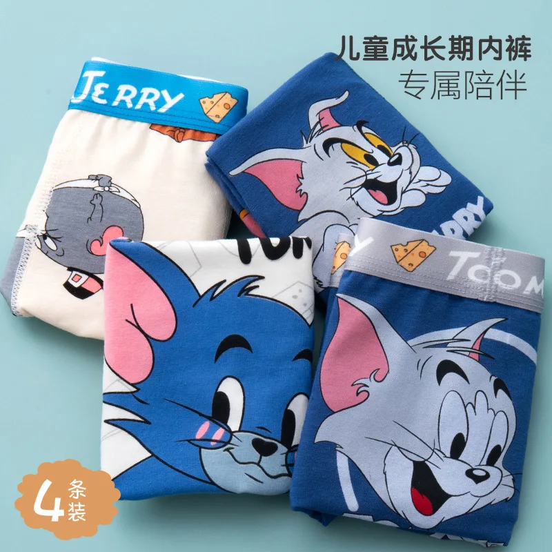 

4Pcs Tom and Jerry underpants cartoon teenage student boxer shorts children's cotton boxer shorts