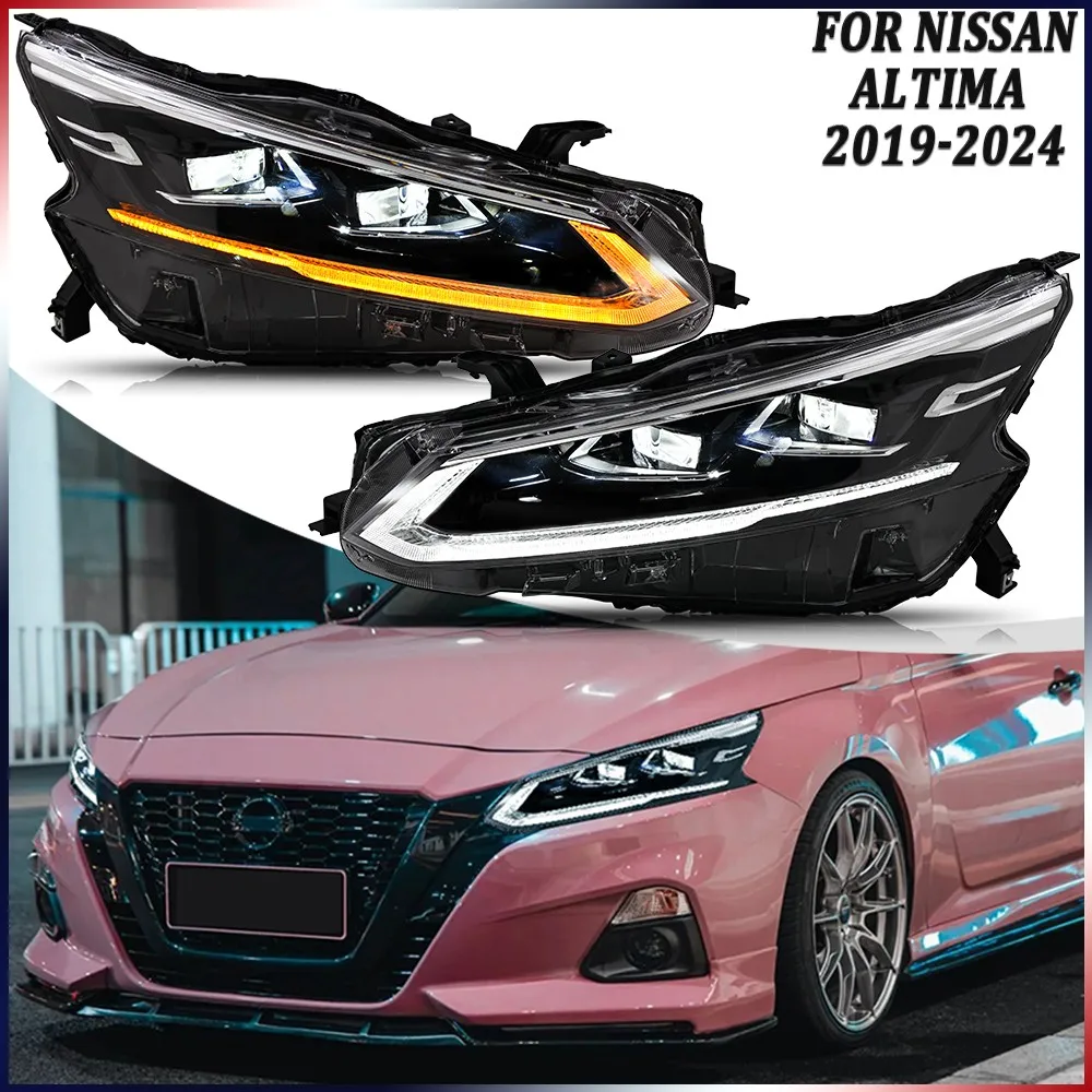 

1 пара светодиодных фар для проектора, подходят для Nissan Altima 2019-2024, передние фары в сборе, аксессуары для фар DRL