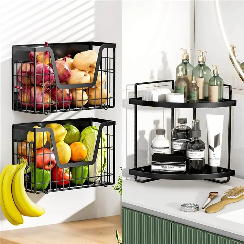 【OFF-SHELF】رف تخزين منظم لعداد الحمام بالزاوية السوداء للمنزل وإكسسوارات الثلاجة #5