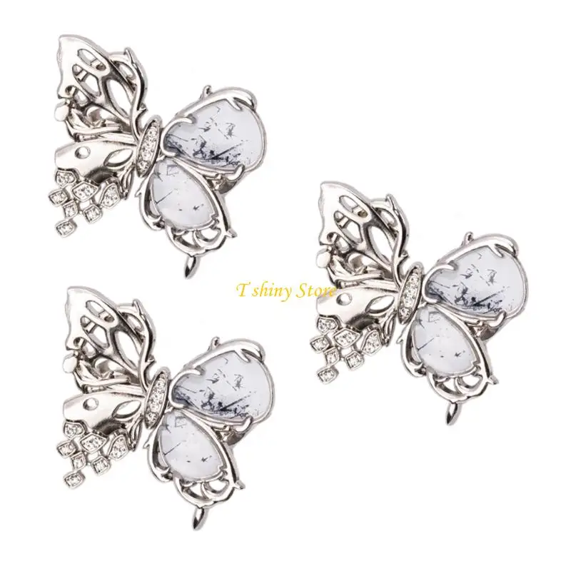 N58F حزمة من 3 دبوس تعديل الخصر على شكل فراشة مجوفة دبوس جينز لشد الخصر للنساء أداة ضبط الخصر غير الخياطة