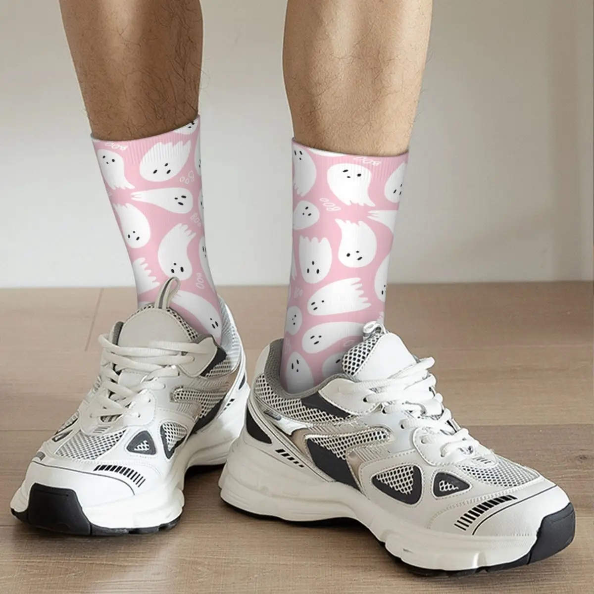 Winter Warm Funny Unisex Pink Cute Halloween Ghost Socks Boo Sweat Absorbing Basketball Socks