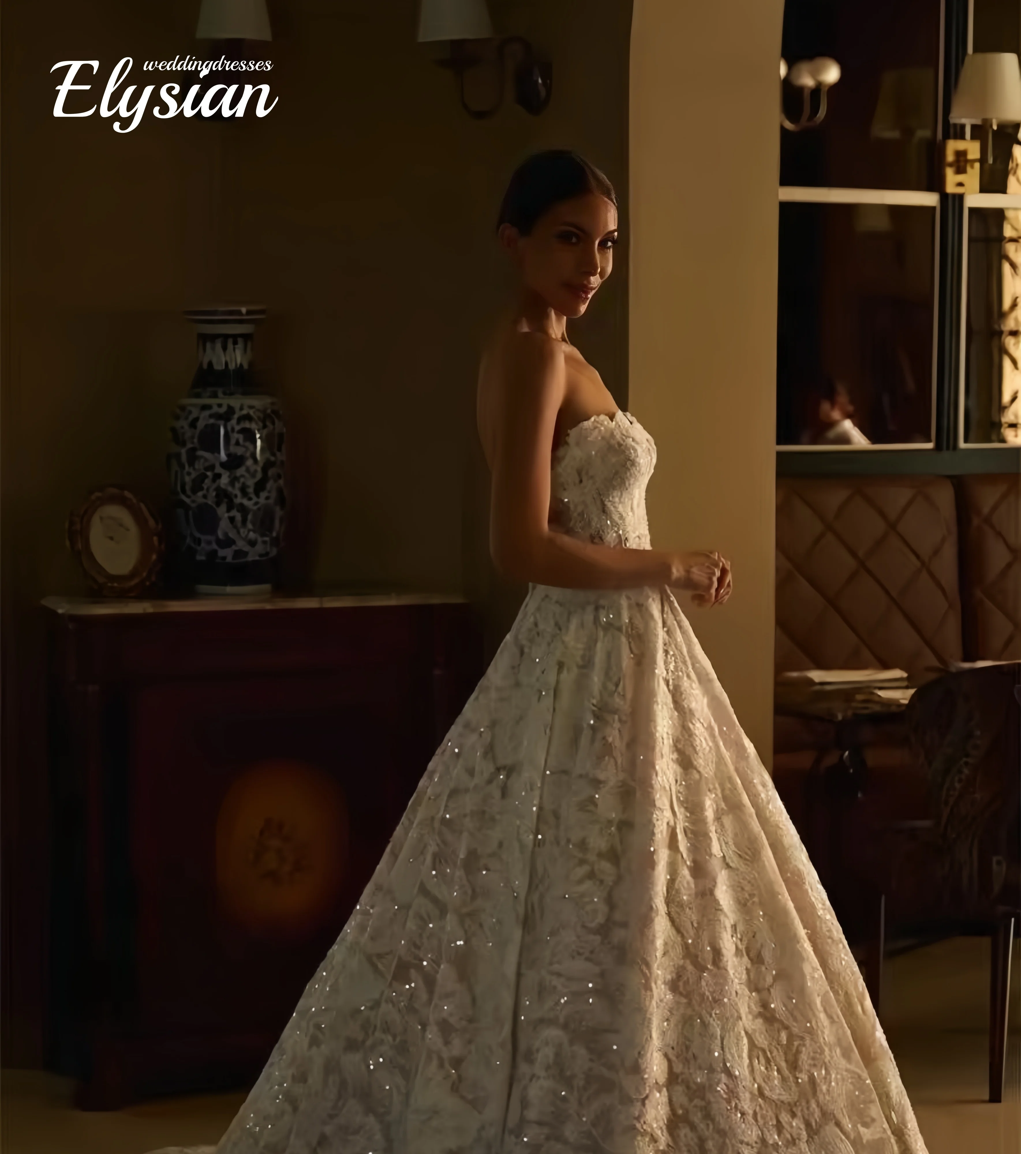 فستان زفاف فاخر مخصص بدون حمالات مزين بالدانتيل المذهل على شكل حرف a فستان زفاف فيستدوس دي نوفيا