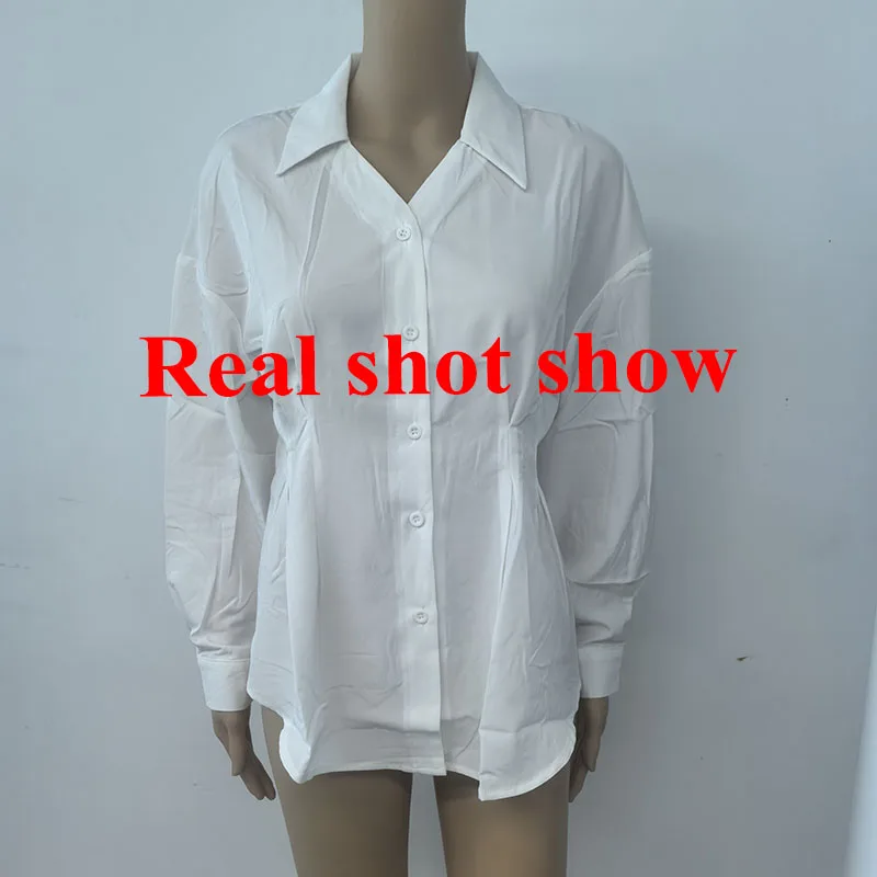 Camicie a maniche lunghe dimagranti strette in vita Donna Primavera Autunno All-Match Camicia monopetto chic Nuovo temperamento Solid Tops