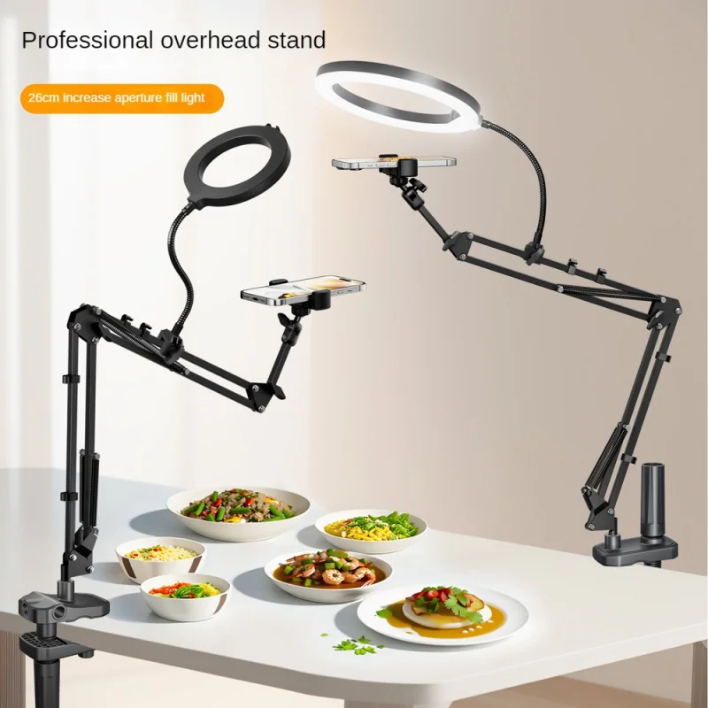 LED Selfie Ring Light Phone Stand With Folding Arm Circle Fill Light Dimmable Tripod Photography RingLight For YouTobe Streaming