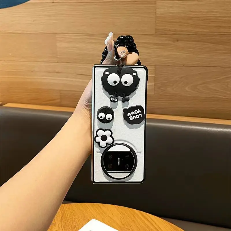 Korean Kawaii Flower Coal Ball Beads Bracelet Chain Phone Case For Huawei Mate X5 Mate X3 Mate X2 Leather Cover Funda