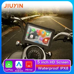 JIUYIN 5inch Motorcycle Navigation GPS HD Screen IPX7 Waterproof Wireless Apple Carplay Android Automatic Anti-theft Monitor