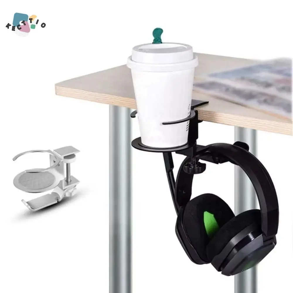 

2 in 1 Cup Headphone Stand Holder 360 Degree Rotating Desktop Mount Headset Bracket Hanger Save Space Black Earphone Holder