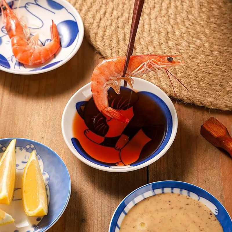 1/4 قطعة الحلوى السيراميك الحلوى المخللات أدوات المائدة اليابانية لطيف الإبداعية الكرتون محظوظ القط نمط التوابل الفاكهة طبق سوشي #5