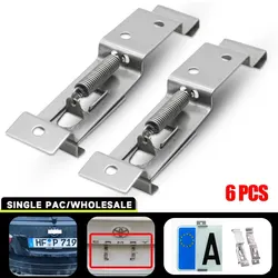 6 PCS Rectangular Car License Plate Spring Loaded Stainless Steel Bracket Cars Frame Holder Clamps Trailer Number Plate Clips