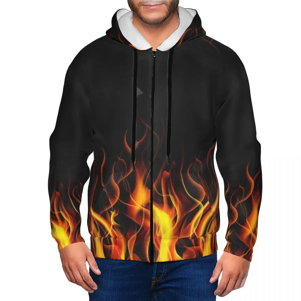 Flame Fire Design  Zipper Hoodie Hip Hop Pullover Autumn Winter Men's Women's Sweatshirt Long Sleeve Tops