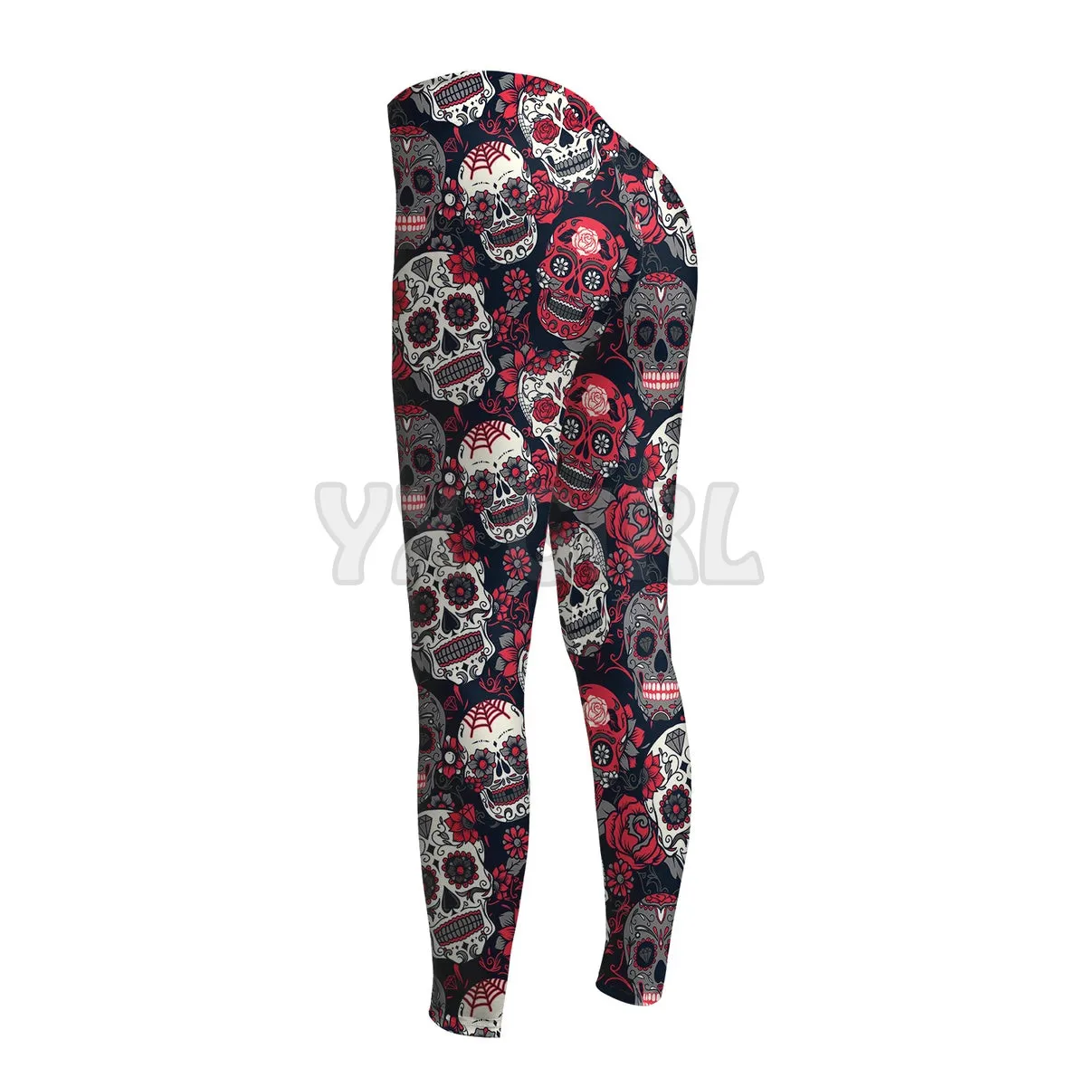 You Will Dead Day Floral Sugar Skull 3D Printed Leggings Sexy Elastic Female Skinny Leggings Gothic Yoga Leggings