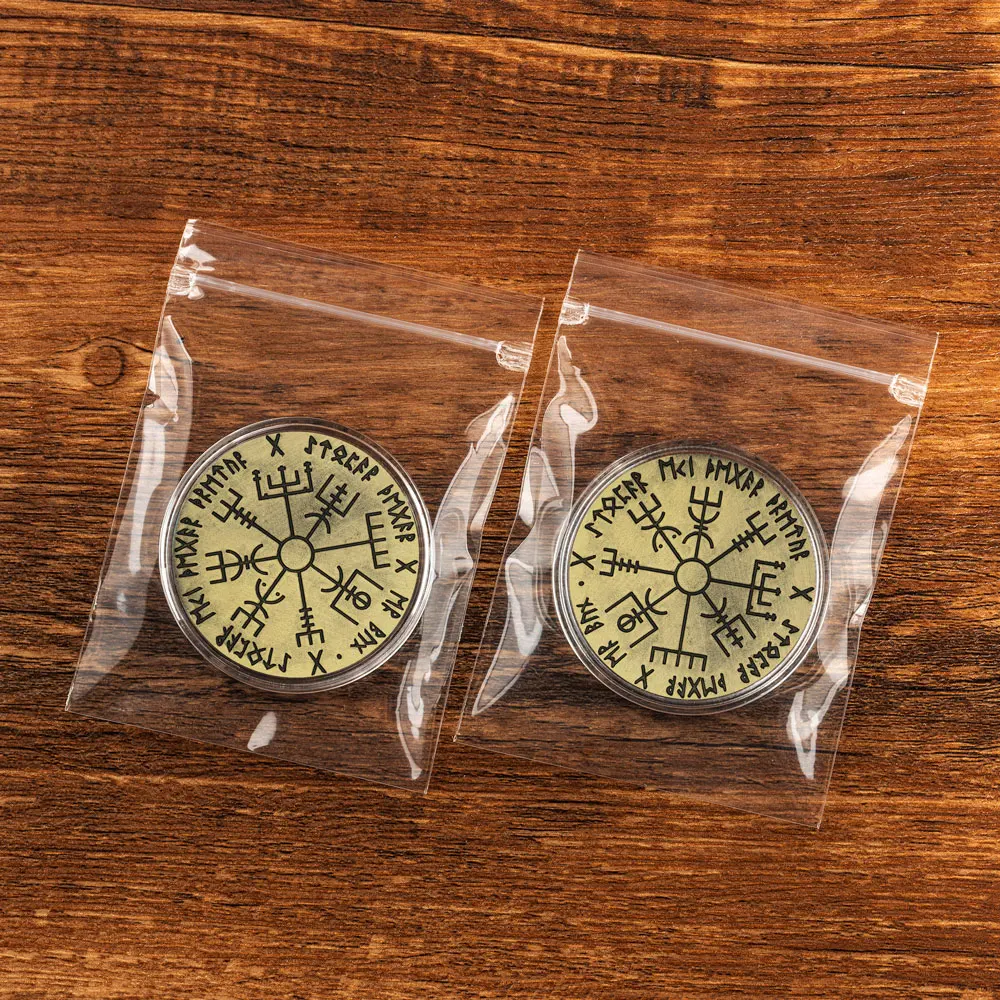 Vegkladir فايكنغ البوصلة النحاس مطلي الهدايا التذكارية عملات تحصيل هدية عملات تذكارية ديكورات المنزل