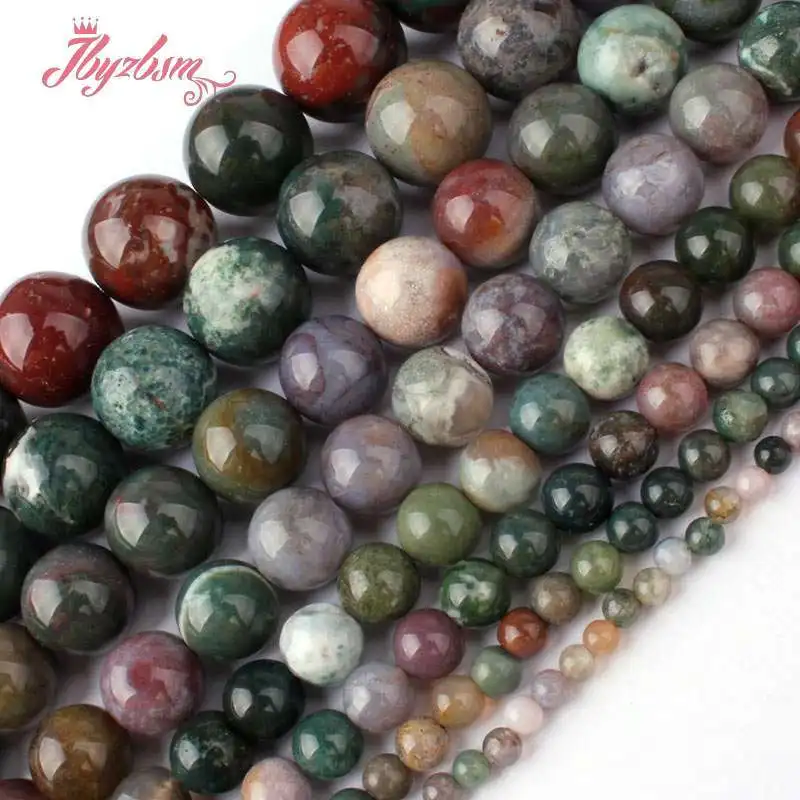 Natural Indian Moss Agate Round Stone Beads 15 inches for DIY Accessories Necklace Bracelet Jewelry Making Beads 4/6/8/10/12mm