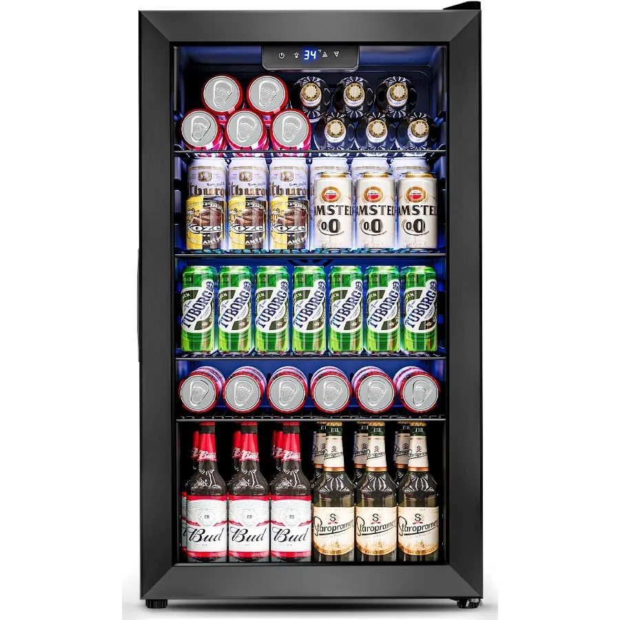 

3.2 Cu.Ft Mini Fridge with Glass Door for Bedroom Office Bar Dorm 126 Can Beverage Refrigerator Cooler with 4 Adjustable Shelve