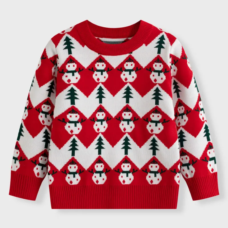 

Kids Cute Snowman Jacquard Christmas Warm Knitted Pullover Sweater Casual Knitwear Baby Boys Girls Autumn Winter Xmas Sweaters