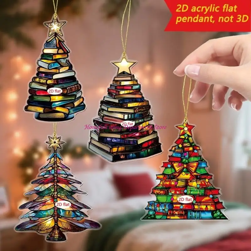 

4PCS Clear Shatterproof Christmas Ornaments Acrylic Flat Pendant Decoration for Indoor Outdoor Holiday Use