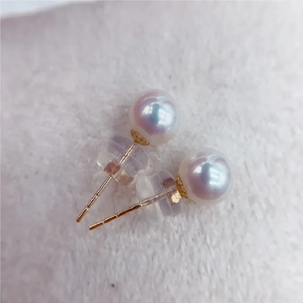 Exquisite Jewelry AAAA++6-7mm 7-8mm 8-9mm 9-10mm Japanese Round White Pearl Earrings 18K/AU750 Gold 