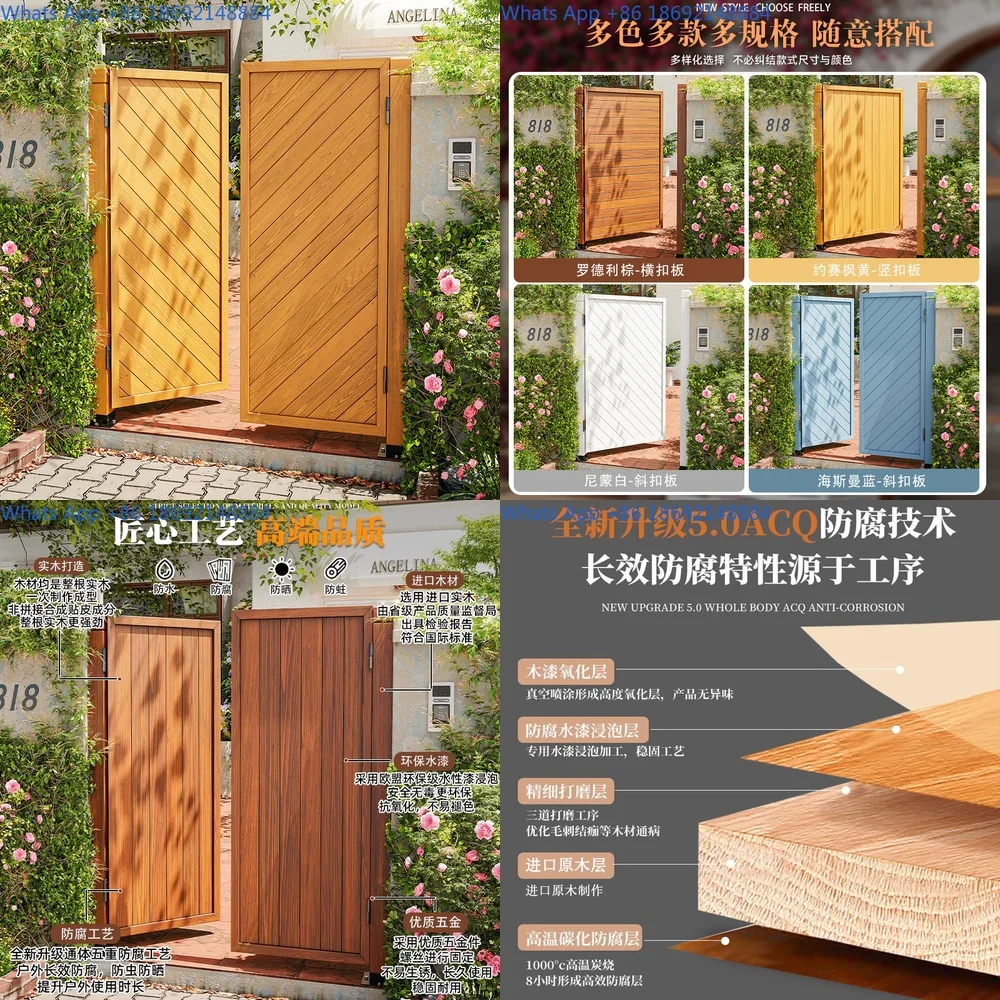 

Garden Fence Gate Outdoor Pressure Treated Wood Door Double Swing Yard Railing Villa Courtyard Entry Simple Small Door