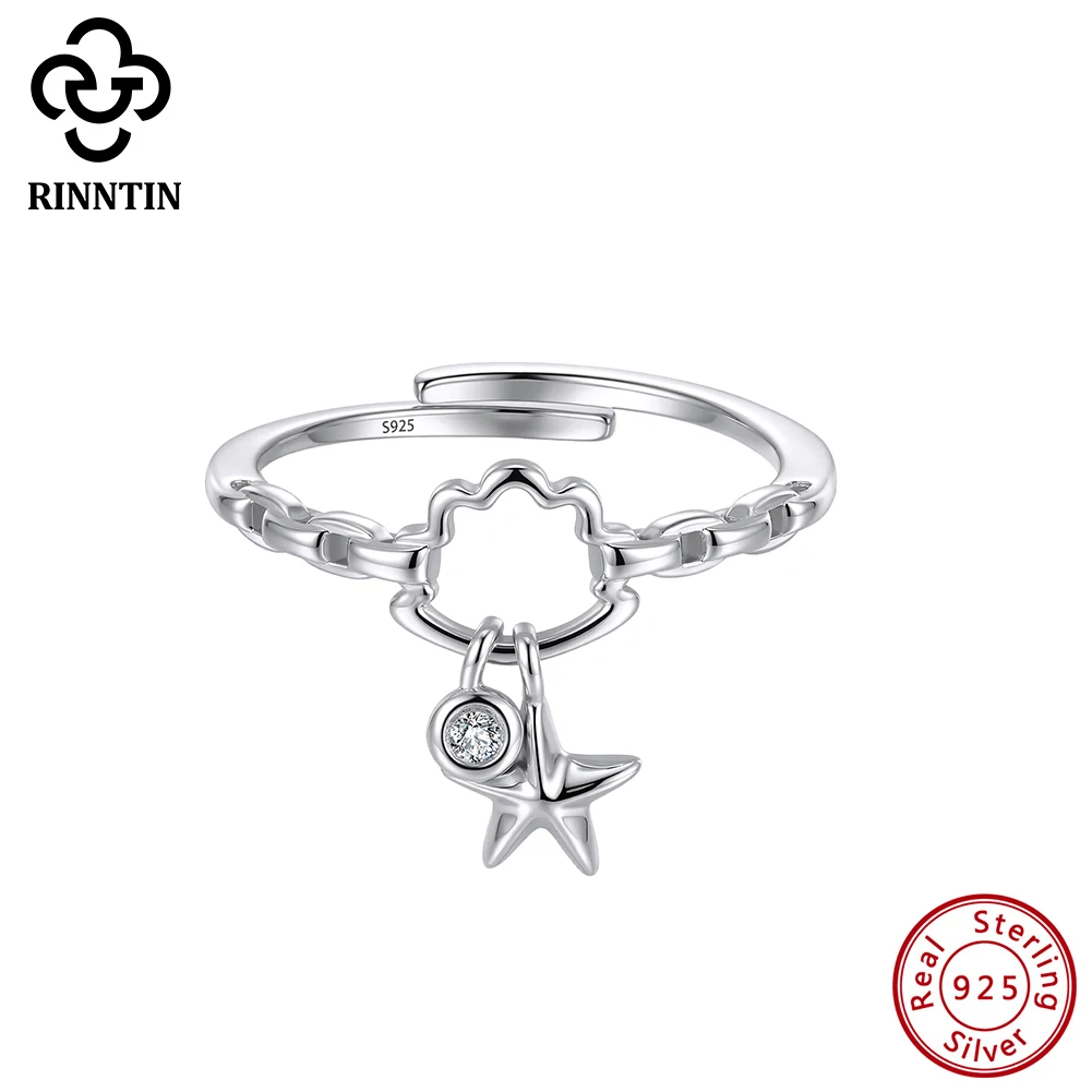 

Rinntin 925 Sterling Silver Ring for Women with Dangle Starfish Charms Finger Rings Ocean Jewelry Collection Jewelry Gift APR48