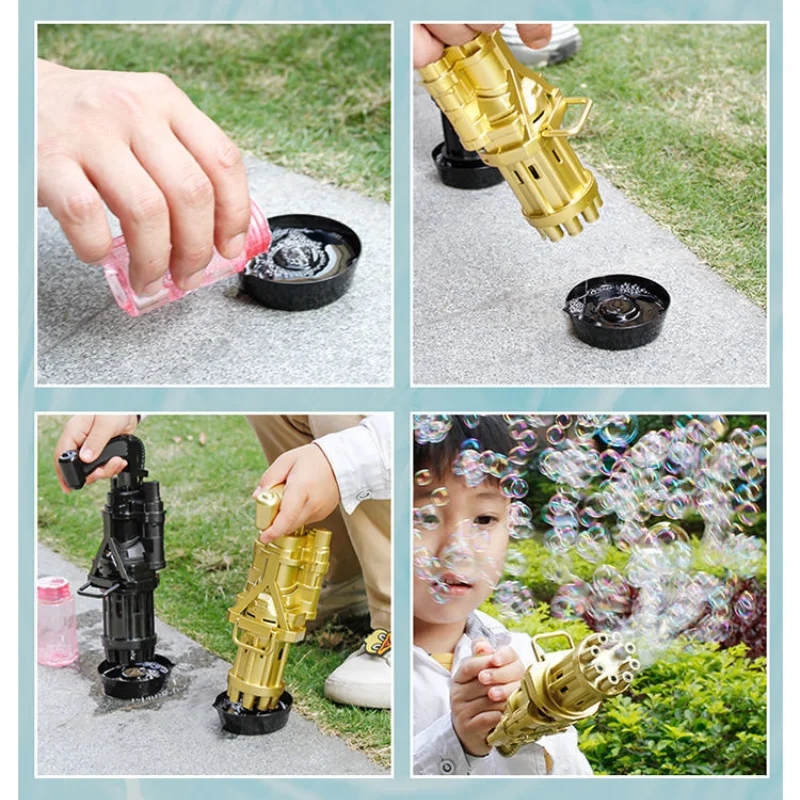 10 fori automatico Gatling Bubble Machine ventilatore elettrico sapone Water Maker pistola per bambini Summer Beach Outdoor Kids Toys