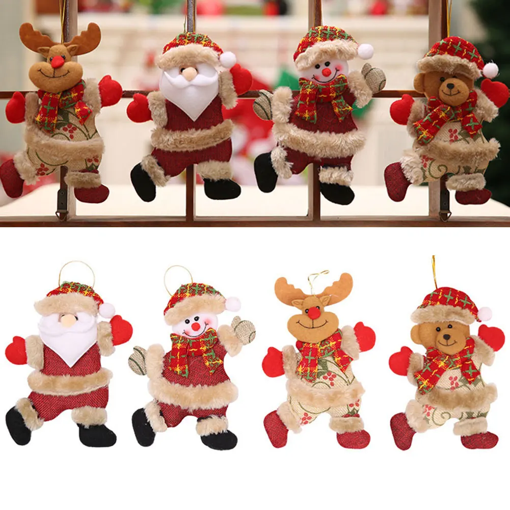 4Pcs Santa Snowman Bear Rudolph Christmas Tree Ornament Xmas Bauble Hanging For Home Garden Party Decor Kids Gifts