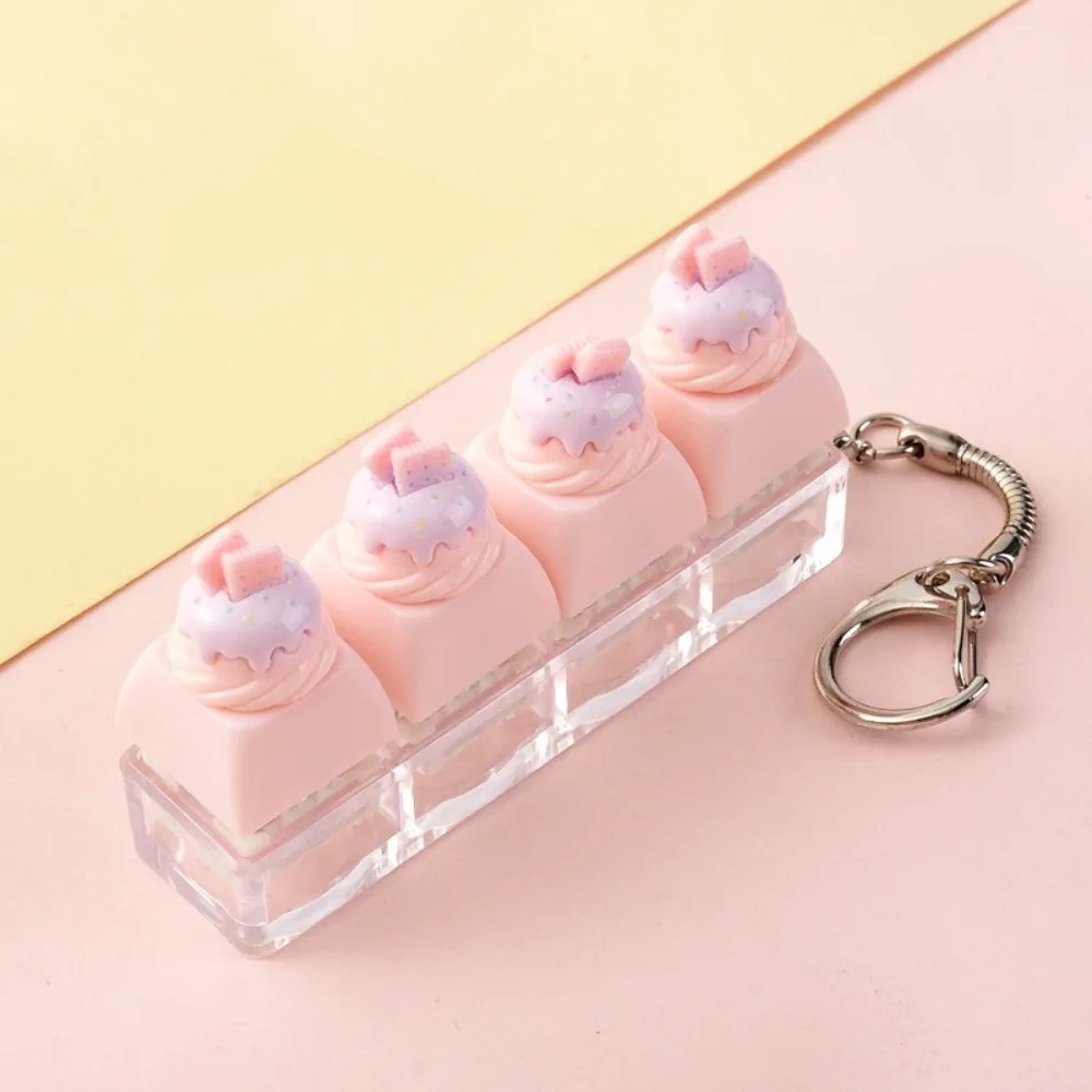 Cartoon Bread Keycap Fidget Keychain Finger Button Cute Design Keyboard Clicker Keyring Mechanical Keycap Kawaii Style