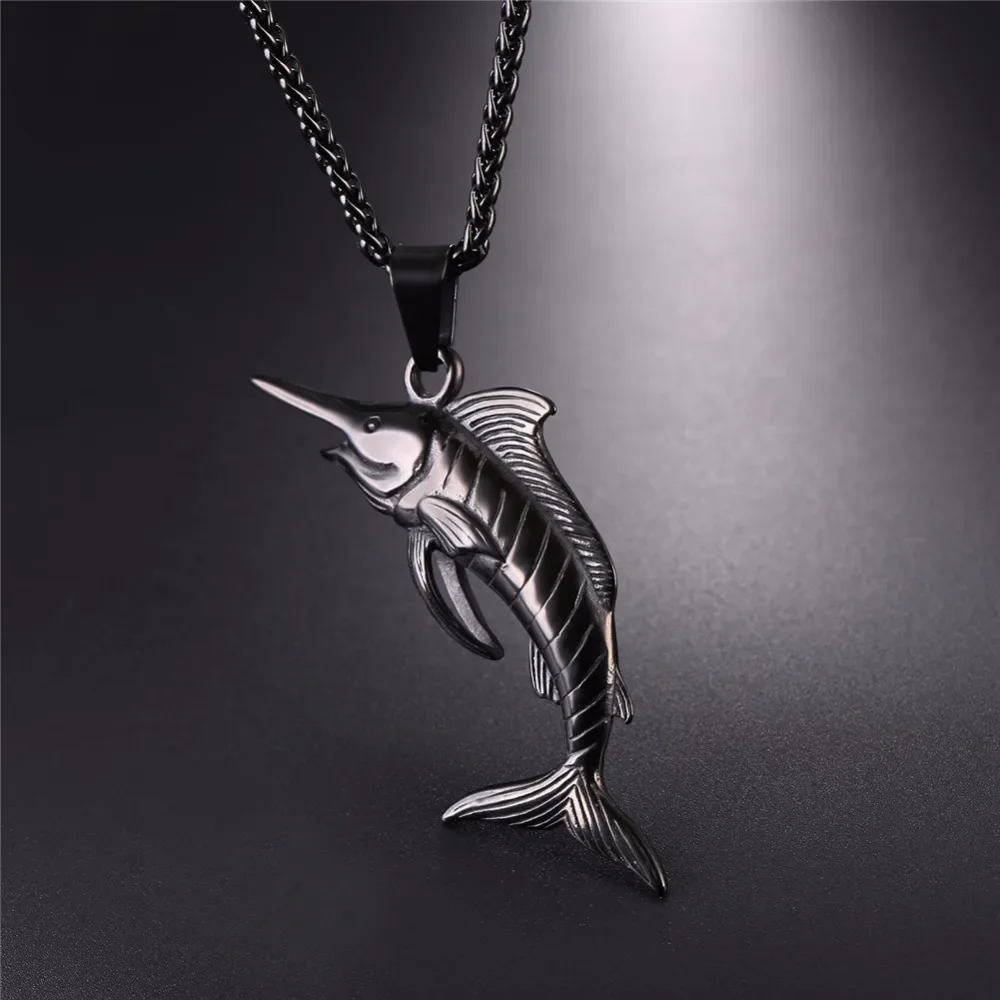 Stainless Steel Swordfish Necklace Steampunk Big Fish Jewelry for Men GP2593