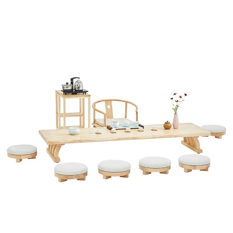 Japanese-style solid wood tea table, family living room tatami sitting on the floor making tea table tea room zen bay window