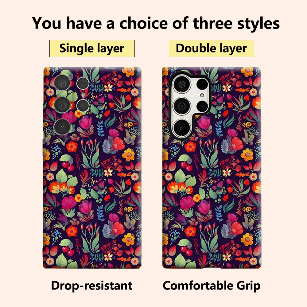 Dark Color Floral Print Luxury Fashion Full Lens Protective Case for Samsung Galaxy S26 S25 S24 A56 A36 Plus Ultra