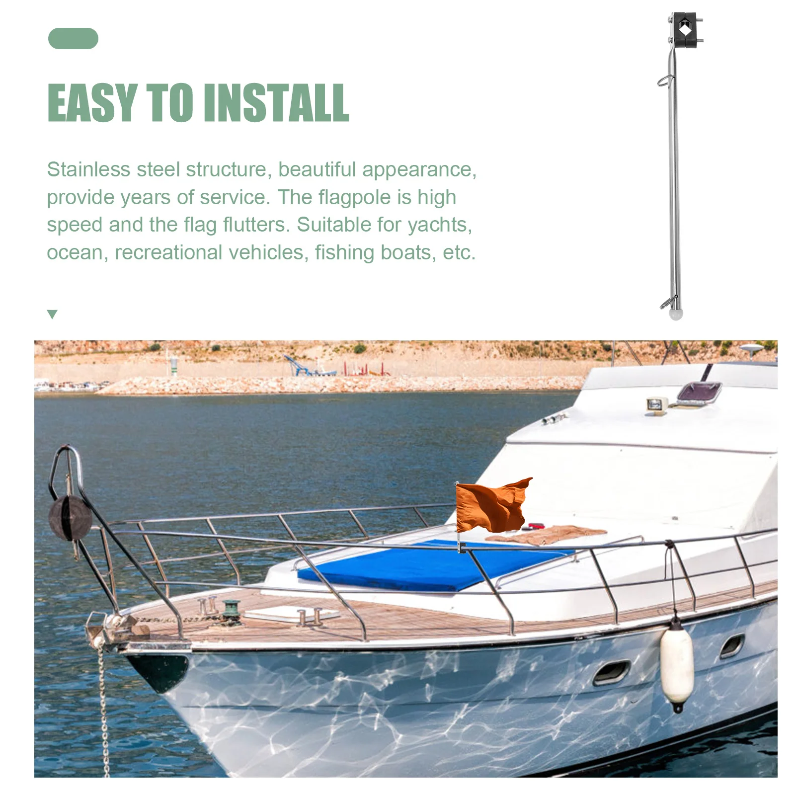 

1pcs Stainless Steel Flagpole for Boats Yachts Adjustable Clip Flags Marine Accessories Premium Material Outdoor