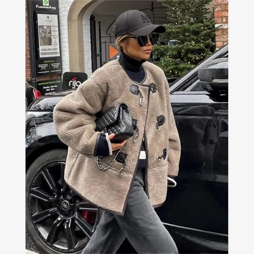 Cardigan ouvert en métal Lo pour femmes, manteau d'extérieur décontracté, coupe ample, nouvelle collection automne hiver