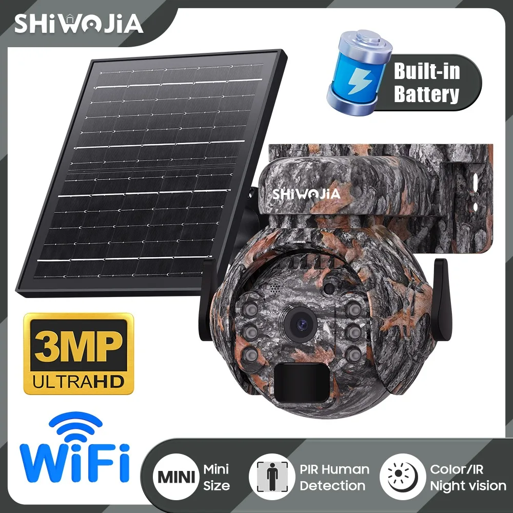 Sectc 3MP Solar PTZ Camera 4G WiFi Mini Outdoor PIR Human Detection Color Night 2-Way Audio IP65 Waterproof TF Cloud Storage