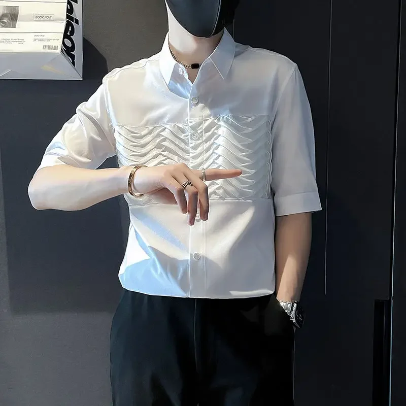 

Half Sleeve Man Shirt White Plain Black Summer Designer Korean Style Casual Tops Cheap Brand High Quality Luxury Shirts for Men