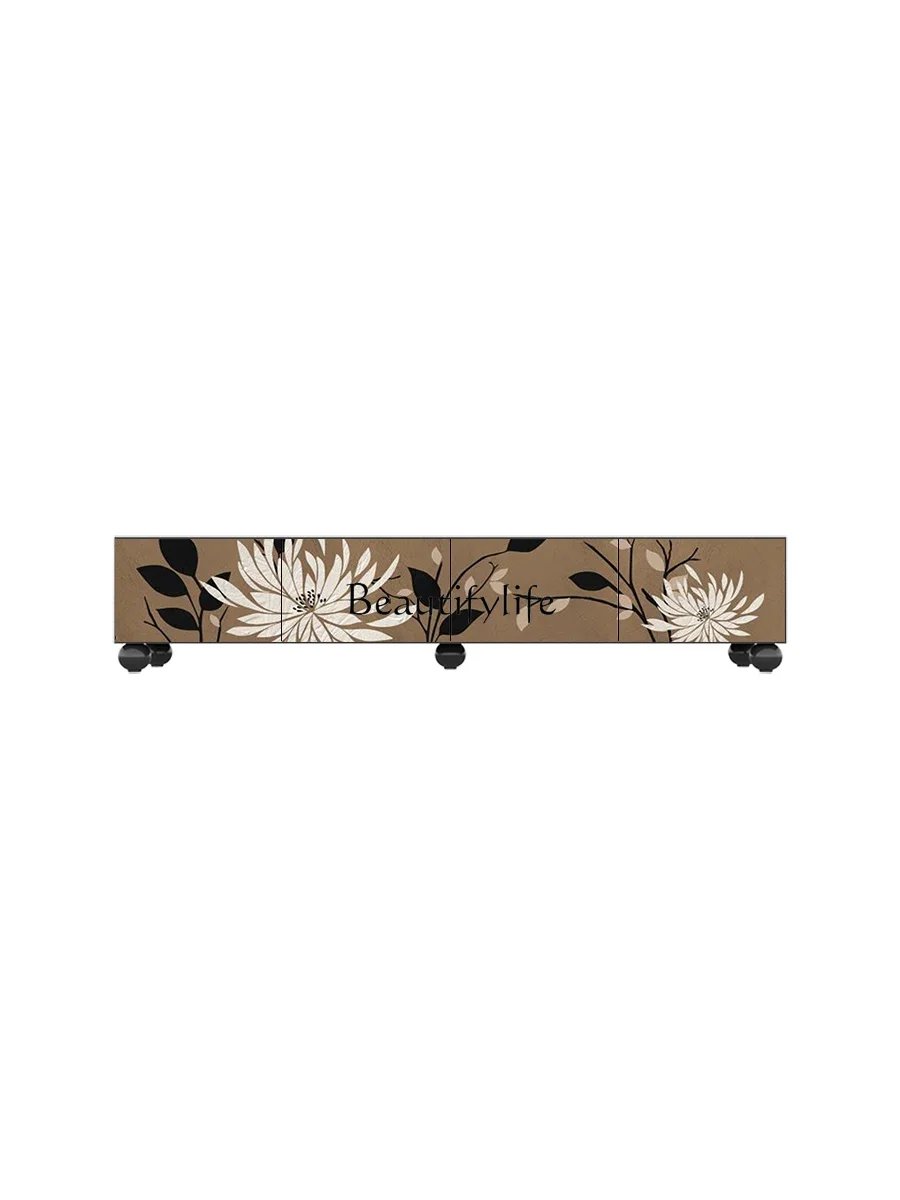 

French retro solid wood TV cabinet integrated decoration against the wall floor storage low cabinet