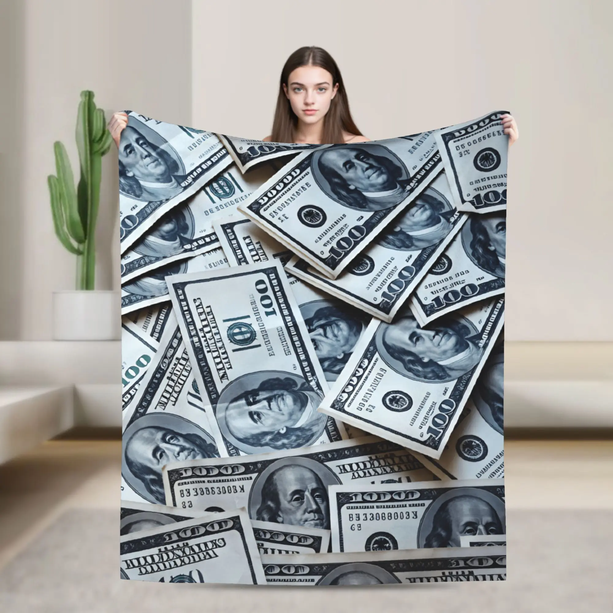 One Hundred Dollar Bills Blanket Spring  Soft Throw Blanket For Girls Outdoor Flannel Bedspread Bed Cover