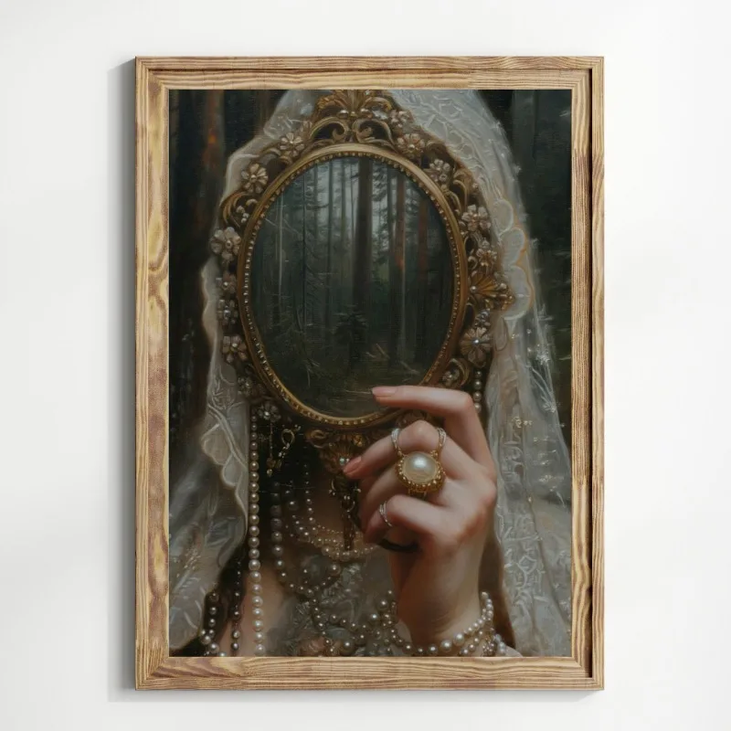 Victorian Art Altered Woman with Pearls Disco Ball Sword Poster Print Moody Vintage Black Rose Canvas Painting Wall Home Decor