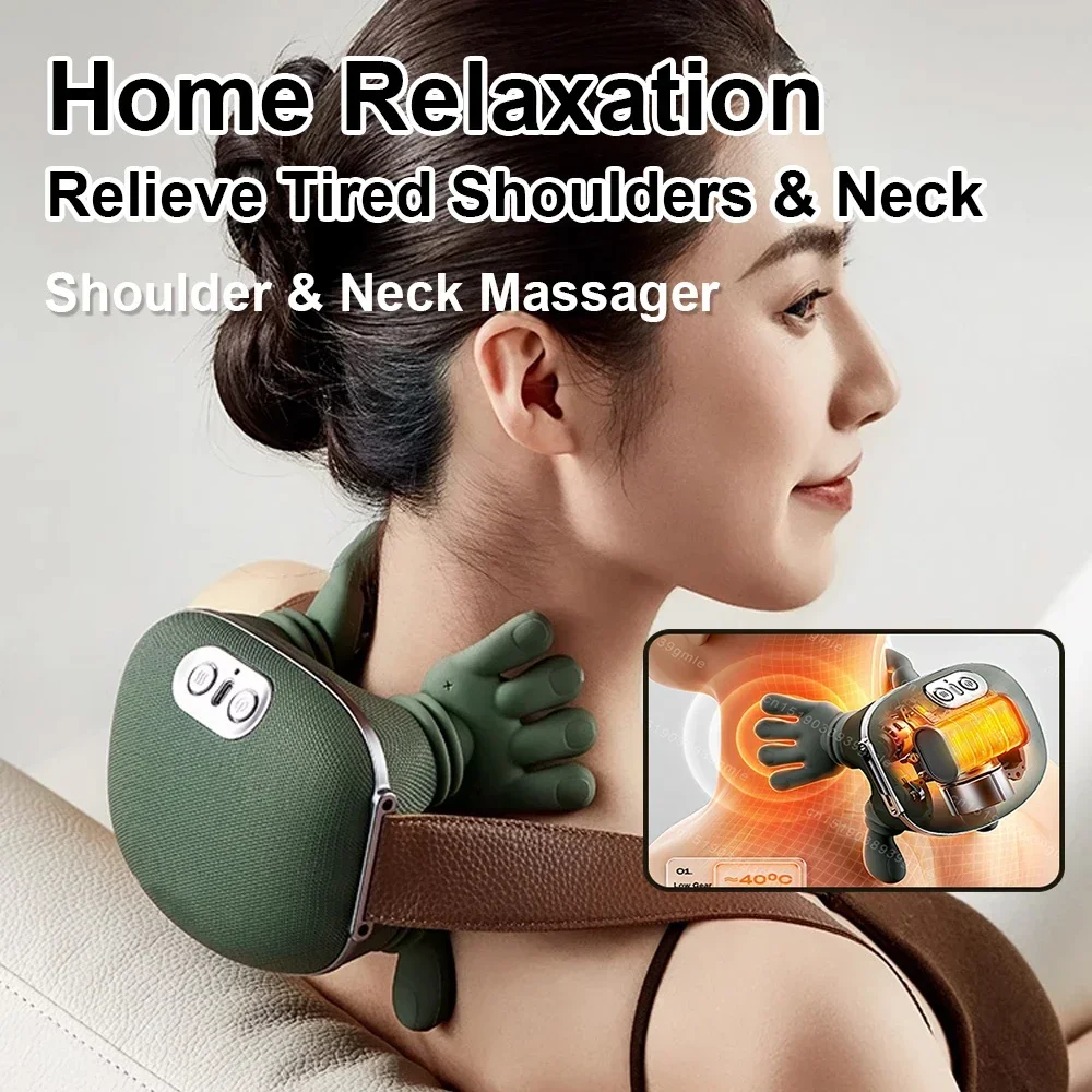 

Bionic Neck Shoulder Massager Heated Back Massagers Electric Kneading Muscles Massage Pillow Neck Waist Leg Body ﻿3-Level Modes